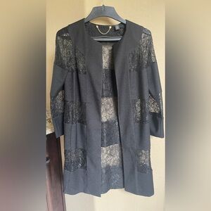 Gorgeous Black Striped Lace Open Front Jacket Coat Dressy Work Versatile